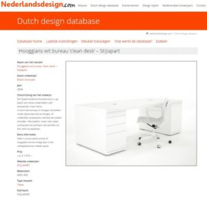 Opname Wit Hoogglans bureau in de Dutch design database - 2014